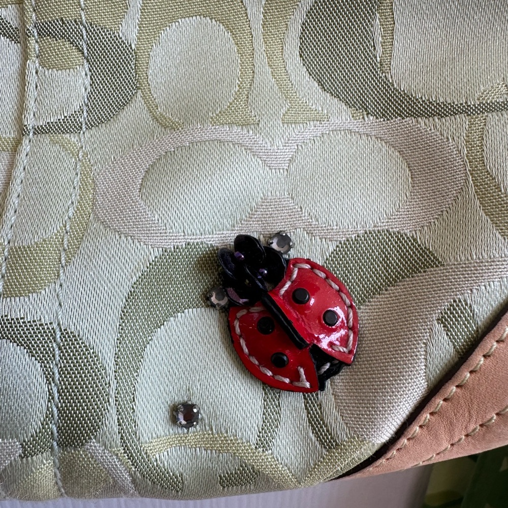 Coach Green and Tan Lady Bug Mini Bag with Scarf - Picture 4 of 9